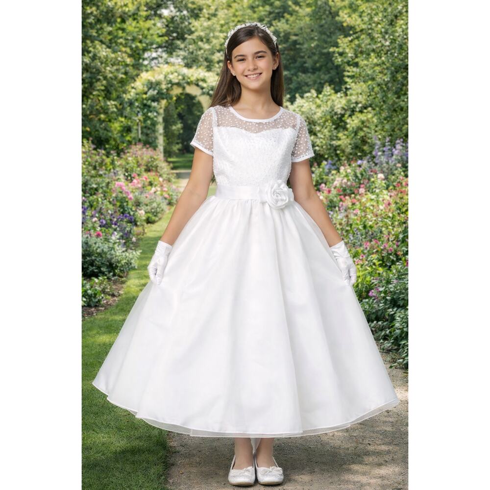 NEW Girls First Holy Communion Dress Size 18X - Embroidered Tulle Organza Dress